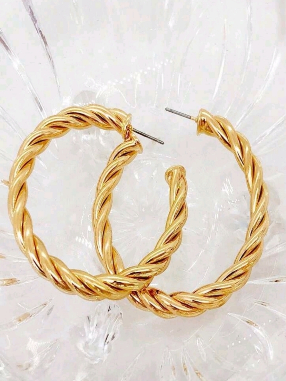NEW! 14k Gold Plated Classic Twisted Large Open Hoop Earrings